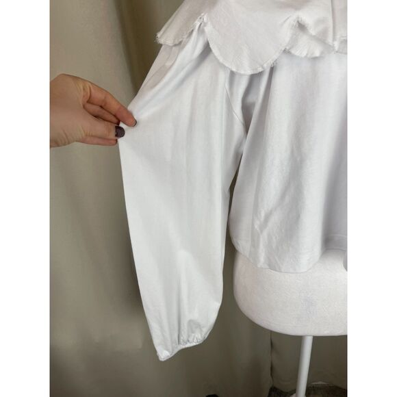 Zara White Peter Pan Collar Blouse Long Sleeve Size L - Picture 3 of 5